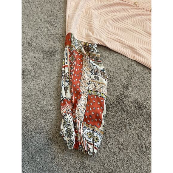 White Birch Button Down Patchwork Blouse Top Size Small Peach Pink Made In USA - Picture 6 of 10